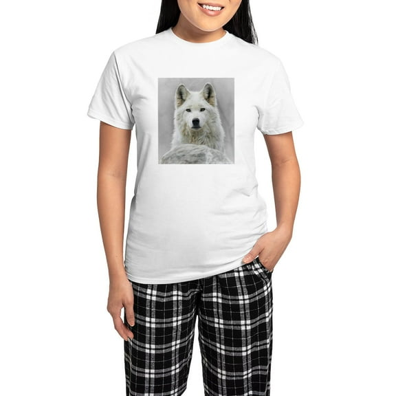 CafePress - White Wolf Women's Light Pajamas - Women's Short Sleeve Print T-Shirt and Pants Light Cotton Pajama Set