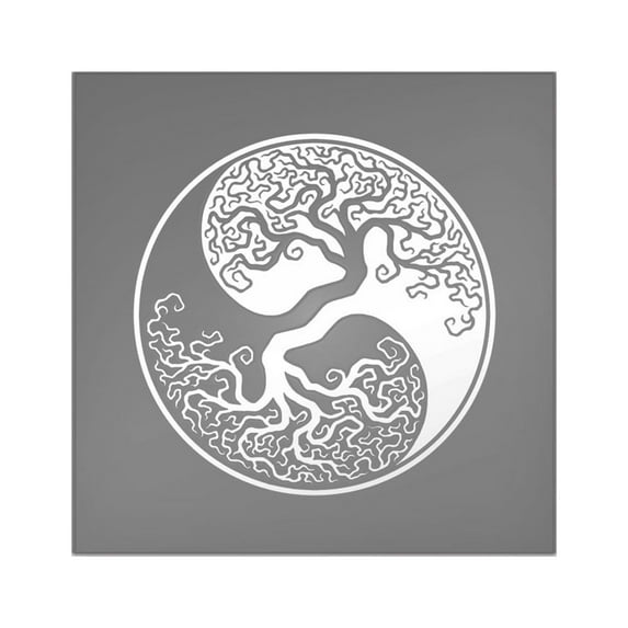 CafePress - White Yin Yang Tree With Black Back Sticker - Square Sticker 3" x 3"