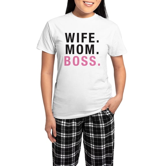 CafePress - Wife Mom Boss Women's Light Pajamas - Women's Short Sleeve Print T-Shirt and Pants Light Cotton Pajama Set