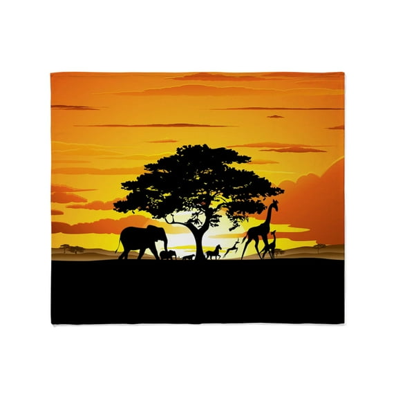 CafePress - Wild Animals On African Savannah Sunset Throw Blan - Soft Fleece Throw Blanket, 50"x60" for All Ages