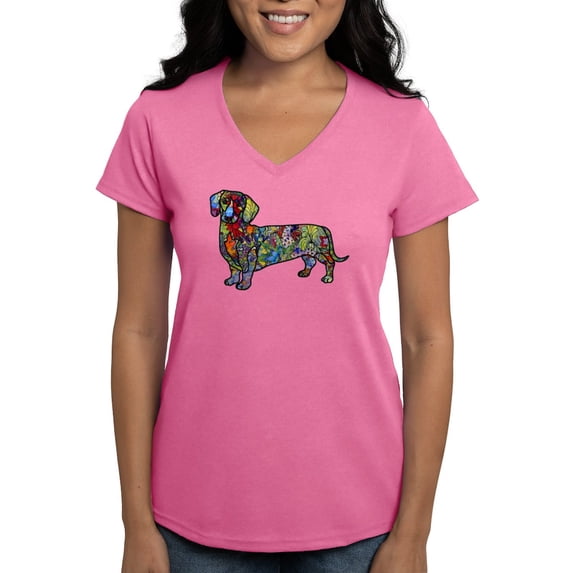 CafePress - Wild Dachshund Women's V Neck Dark T Shirt - Women's V-Neck Dark T-Shirt
