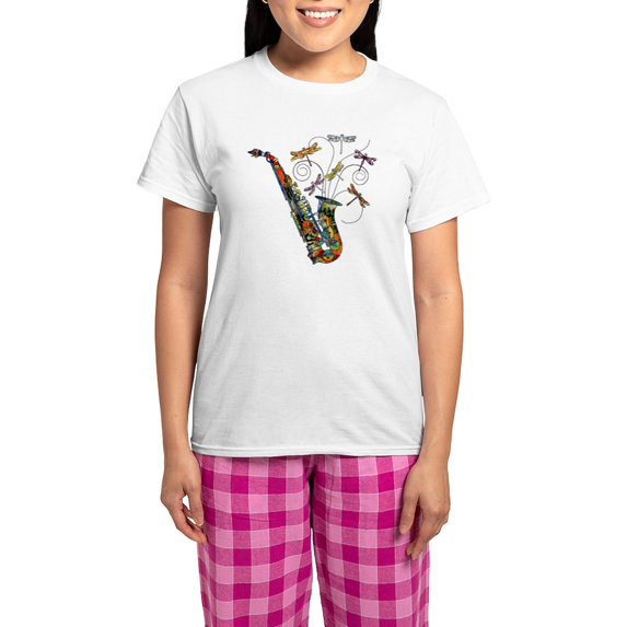 CafePress - Wild Saxophone Women's Light Pajamas - Women's Short Sleeve Print T-Shirt and Pants Light Cotton Pajama Set