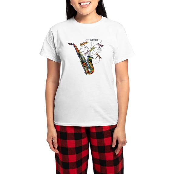 CafePress - Wild Saxophone Women's Light Pajamas - Women's Short Sleeve Print T-Shirt and Pants Light Cotton Pajama Set