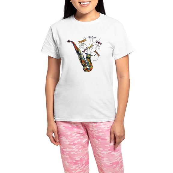 CafePress - Wild Saxophone Women's Light Pajamas - Women's Short Sleeve Print T-Shirt and Pants Light Cotton Pajama Set