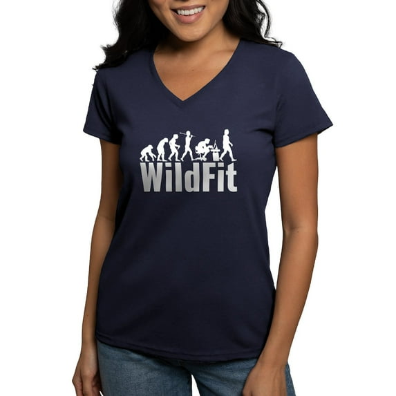 CafePress - Wildfit E.Logo White T Shirt - Women's V-Neck Dark T-Shirt
