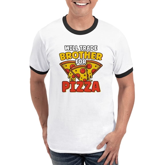 CafePress - Will Trade Brother For Pizza Lover Funny S T Shirt - 100% Cotton Ringed T-Shirt