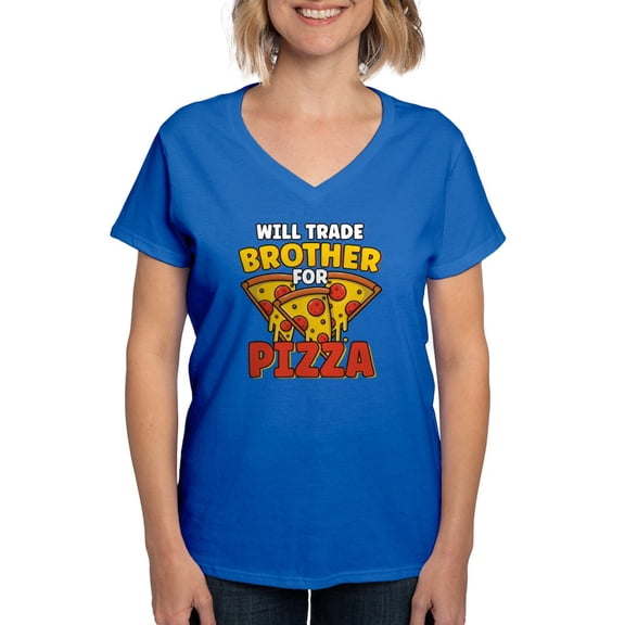 CafePress - Will Trade Brother For Pizza Lover Funny S T Shirt - Women's V-Neck Dark T-Shirt
