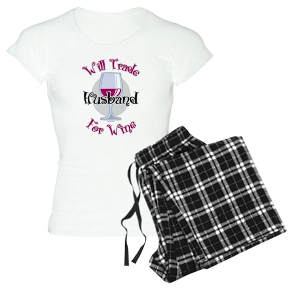 CafePress - Will Trade Husband For Wine Women's Light Pajamas - Women's Short Sleeve Print T-Shirt and Pants Light Cotton Pajama Set