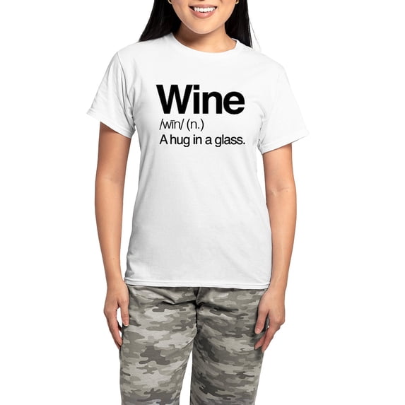 CafePress - Wine A Hug In A Glass Women's Light Pajamas - Women's Short Sleeve Print T-Shirt and Pants Light Cotton Pajama Set