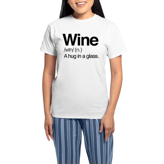 CafePress - Wine A Hug In A Glass Women's Light Pajamas - Women's Short Sleeve Print T-Shirt and Pants Light Cotton Pajama Set
