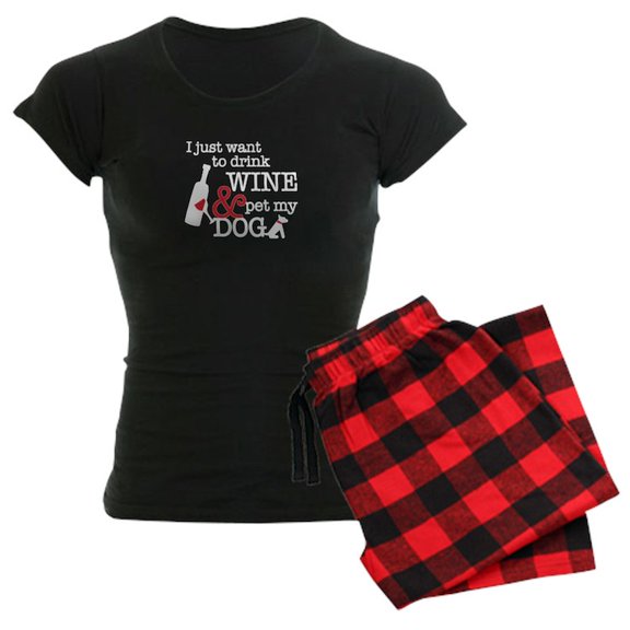 CafePress - Wine And Dog - Women's Dark Pajamas