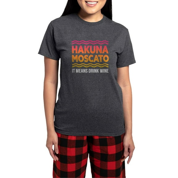 CafePress - Wine Lover Hakuna Moscato - Women's Short Sleeve Print T-Shirt and Pants Charcoal Gray Cotton Pajama Set