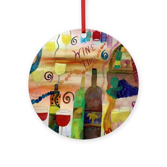 CafePress - Wine Time - Round Wood Ornament 4"