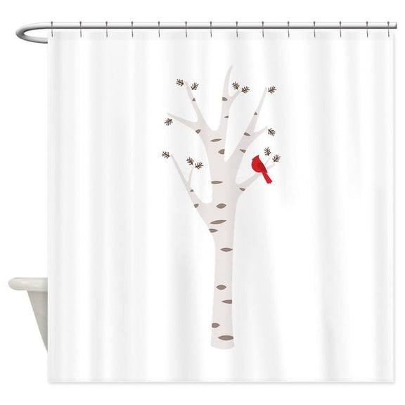 CafePress - Winter Birch Tree Cardinal Bird - Unique Fabric Shower Curtain 70" x 72"