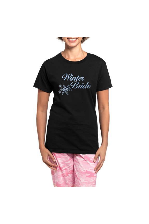 - Winter Bride Women's Dark Pajamas - Women's Short Sleeve Print T-Shirt and Pants Dark Cotton Pajama Set