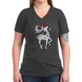 thumbnail image 1 of CafePress - Winter Reindeer T Shirt - Women's V-Neck Dark T-Shirt, 1 of 1