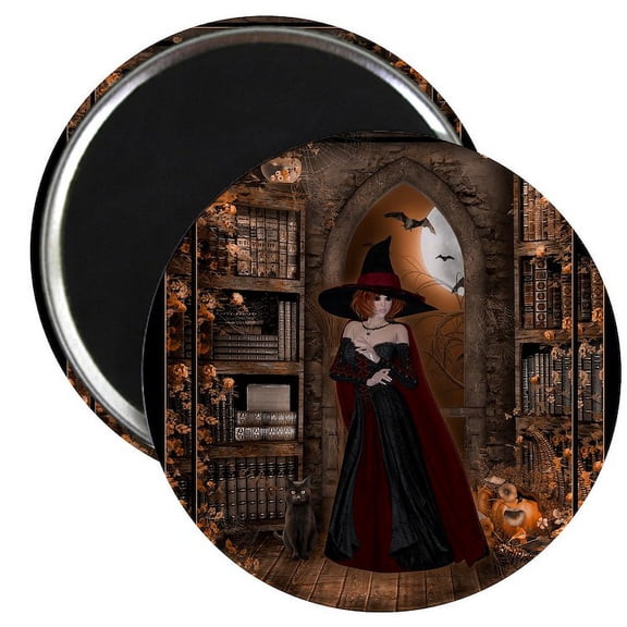 CafePress - Witch In Library Magnet - 2.25" Round Magnet, Refrigerator Magnet, Button Magnet Style