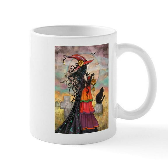 CafePress - Witch Way Halloween Witch Art Travel Mugs - 11 oz Ceramic Mug - Novelty Coffee Tea Cup