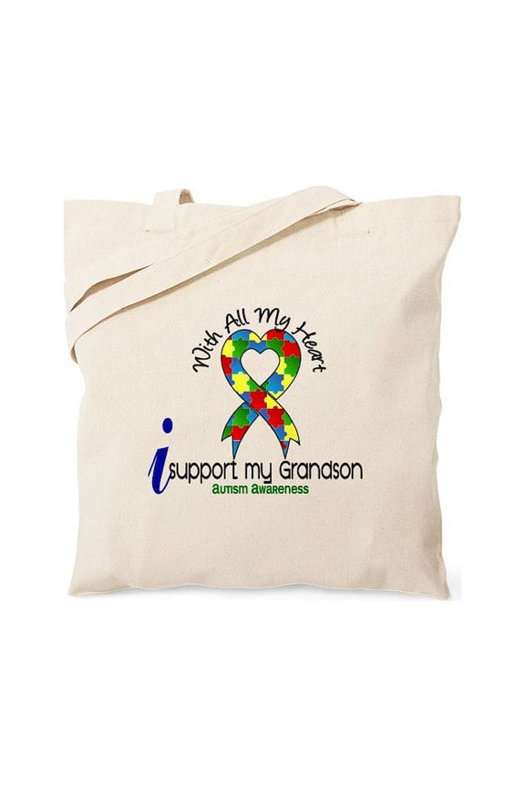 - With All My Heart Autism Tote Bag - Unisex Canvas Tote Bag, Beige, 1-Piece