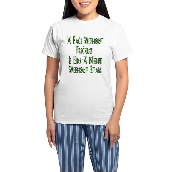 CafePress - Without Freckles Women's Light Pajamas - Women's Short Sleeve Print T-Shirt and Pants Light Cotton Pajama Set