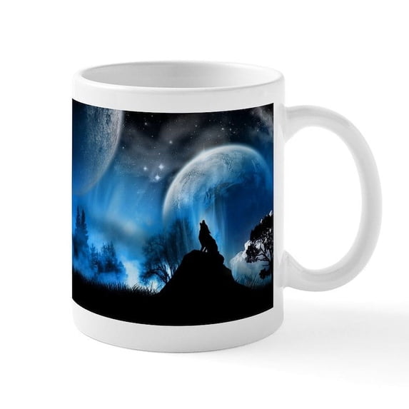 CafePress - Wolf At Midnight Mug - 11 oz Ceramic Mug - Novelty Coffee Tea Cup