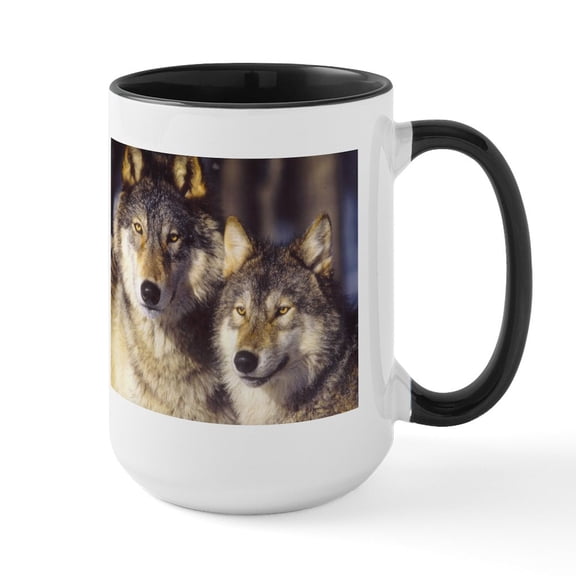 CafePress - Wolf Mates Large Mug - 15 oz Ceramic Large White Novelty Mug