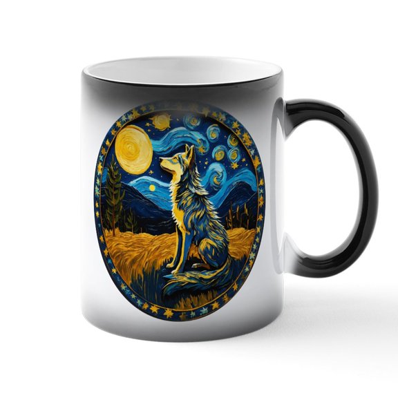 CafePress - Wolf Starry Night Circle - 11 oz Color Changing Magic Mug