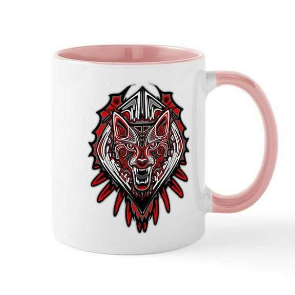 CafePress - Wolf Tattoo Style Haida Art Mugs - 11 oz Ceramic Mug - Novelty Coffee Tea Cup