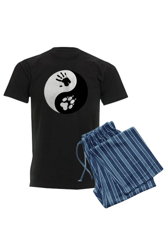 - Wolf Therian Ying Yang Men's Dark Pajamas - Men's Dark Loose Fit Cotton Pajama Set