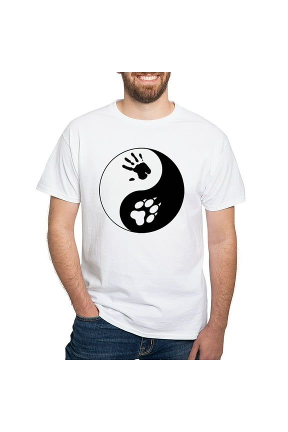 - Wolf Therian Ying Yang White T Shirt - Men's White Classic Cotton T-Shirts