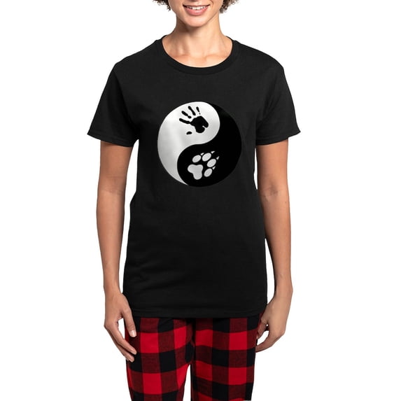 CafePress - Wolf Therian Ying Yang Women's Dark Pajamas - Women's Short Sleeve Print T-Shirt and Pants Dark Cotton Pajama Set