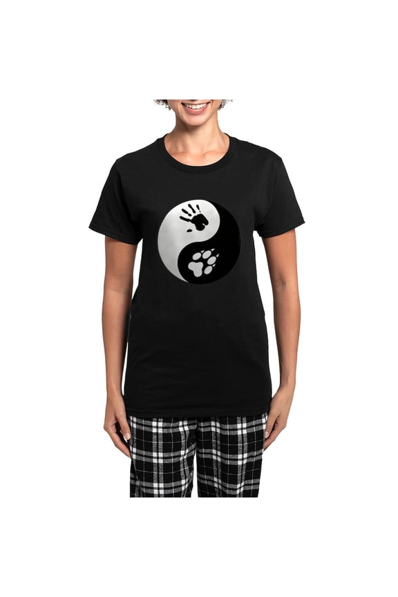 - Wolf Therian Ying Yang Women's Dark Pajamas - Women's Short Sleeve Print T-Shirt and Pants Dark Cotton Pajama Set
