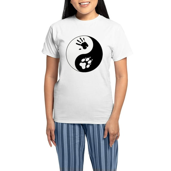 CafePress - Wolf Therian Ying Yang Women's Light Pajamas - Women's Short Sleeve Print T-Shirt and Pants Light Cotton Pajama Set