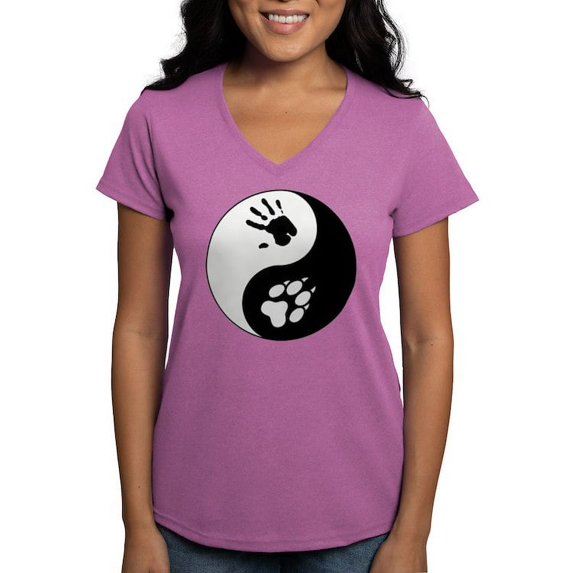 CafePress - Wolf Therian Ying Yang Women's V Neck Dark T Shirt - Women's V-Neck Dark T-Shirt
