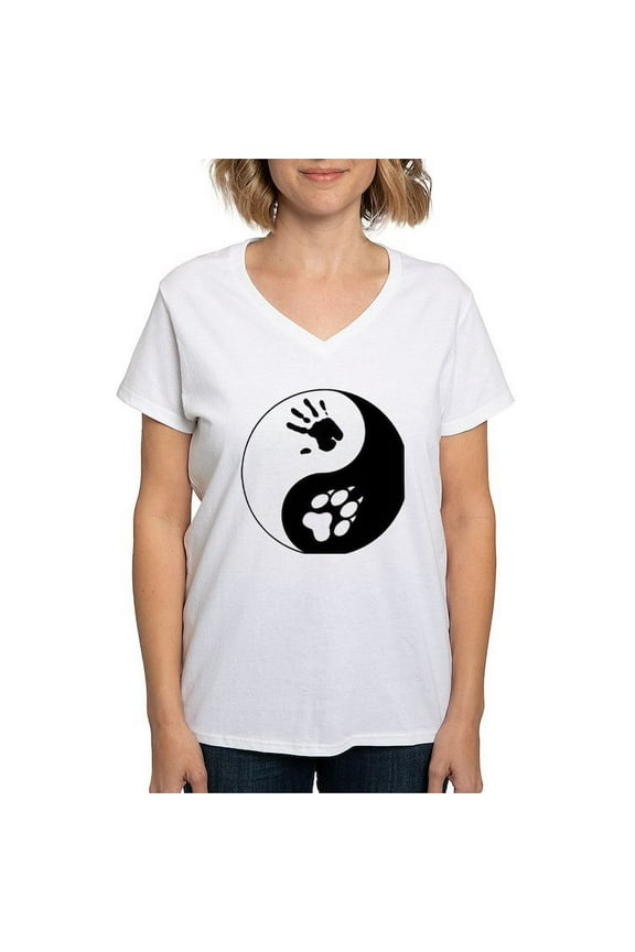- Wolf Therian Ying Yang Women's V Neck T Shirt - Womens Cotton V-Neck T-shirt
