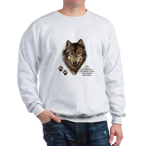 CafePress - Wolf Totem Animal Guide Watercolor Natu Sweatshirt - Crew Neck Sweatshirt