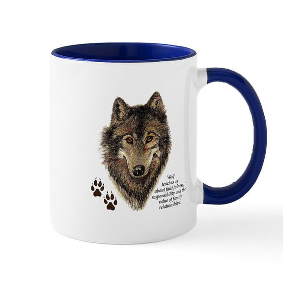 CafePress - Wolf Totem Animal Guide Watercolor Nature Art 11 O - 11 oz Ceramic Mug - Novelty Coffee Tea Cup
