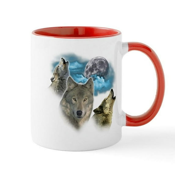 CafePress - Wolves Moon Mug - 11 oz Ceramic Mug - Novelty Coffee Tea Cup