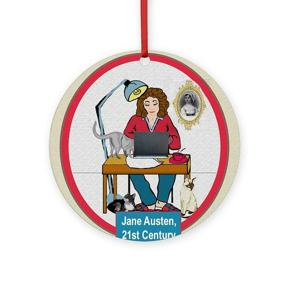 CafePress - Woman Writer - Round Wood Ornament 4"