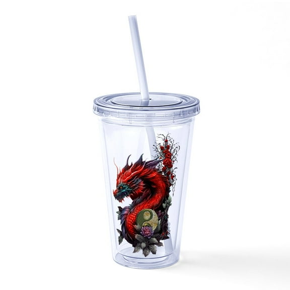 CafePress - Wonderful Chinese Dragon - 16 Ounce Classic Clear Insulated Double Wall Tumbler Cup with Lid Straw , Reusable