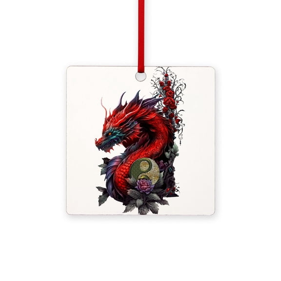 CafePress - Wonderful Chinese Dragon - 3"x3" Square Wood Ornament