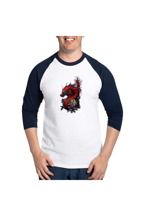 - Wonderful Chinese Dragon Baseball Jersey - Cotton Baseball Jersey, 3/4 Raglan Sleeve Shirt