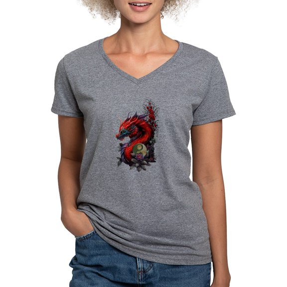 CafePress - Wonderful Chinese Dragon T Shirt - Women's V-Neck Dark T-Shirt
