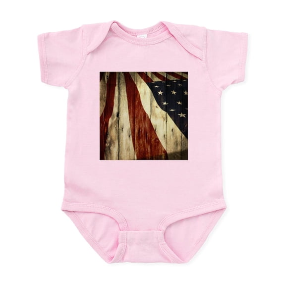 CafePress - Wood Grain USA American Flag Body Suit - Baby Light Bodysuit, Size Newborn - 24 Months