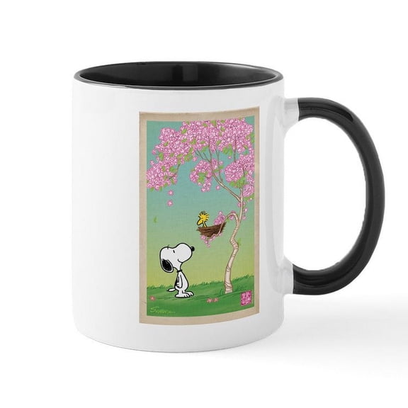 CafePress - Woodstock In Cherry Blossoms Mugs - 11 oz Ceramic Mug - Novelty Coffee Tea Cup