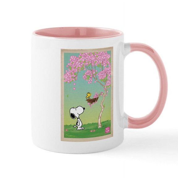CafePress - Woodstock In The Cherry Blossoms Large Mug - 11 oz Ceramic Mug - Novelty Coffee Tea Cup