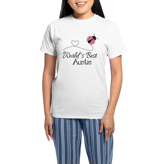 CafePress - World's Best Auntie Ladybug Women's Light Pajamas - Women's Short Sleeve Print T-Shirt and Pants Light Cotton Pajama Set