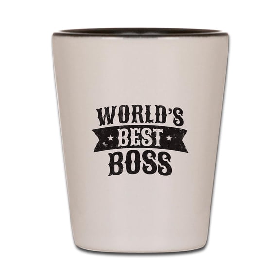 CafePress - World's Best Boss - White/Black Shot Glass, Unique and Funny Shot Glass