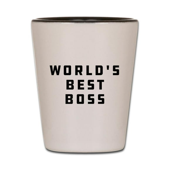 CafePress - World's Best Boss - White/Black Shot Glass, Unique and Funny Shot Glass