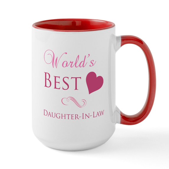 CafePress - World's Best Daughter In Law (Heart) Large Mug - 15 oz Ceramic Large White Novelty Mug